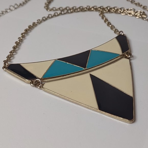 Off White, Blue, And Black Triangle Pendant Necklace Adjustable 23.5" To 25.5" - Picture 2 of 12